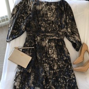 Watercolor print dress with 3/4 flowy sleeves